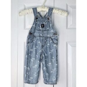 Vtg OSHKOSH BABY Daisy Floral B'GOSH 12 M Bubble OVERALL Bib Denim VestBak Blue
